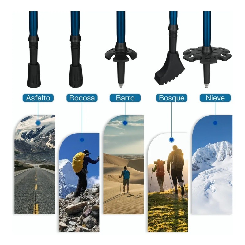 2 Bastón Trekking Plegable Ligero Senderismo Caminar Escalar Azul