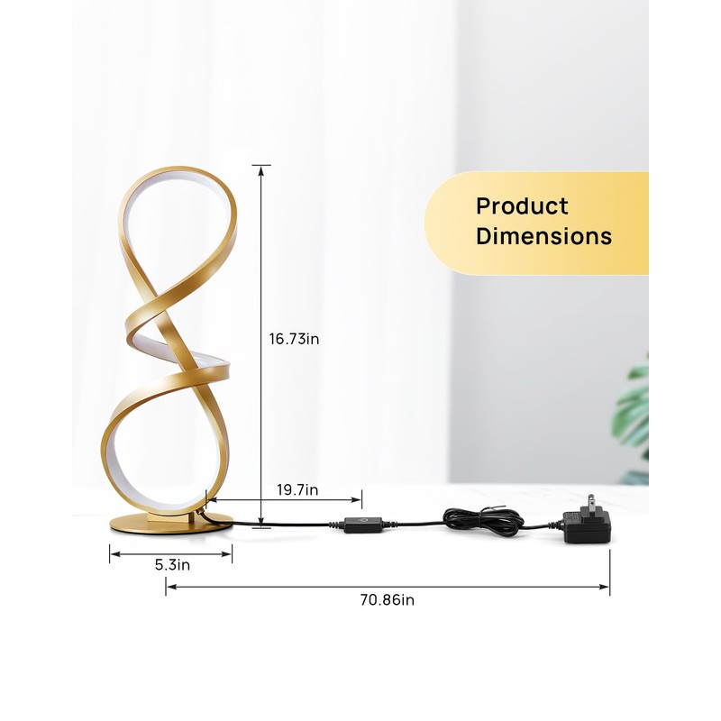 JIOODICH. 2 Pack Table Lamps, LED Touch Dimmable Spiral Desk