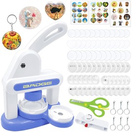 2025 New Badge Making Kit, Badges Punch Press Machine with Multiple Sizes (35mm+55mm+Love), DIY Pin Badge Maker Button Maker Kit with 36X Badges, 1X Round Paper Cutter, 1X Cute Stickers (Blue)