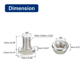 uxcell M5x10mm T Slot Drop-in Bolt and M5 Hexagon Flange Nut Set, 10 Sets Hammer Head T-Bolt T Shape Stud Sliding Screw for 20 Series Aluminum Profile