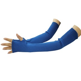 LSHARON SILK Women's Cashmere Warm Long Fingerless Gloves Winter Arm Warmer (Blue)