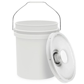 5-Gallon White Bucket Pail with Spout Lid, Metal Handles with Plastic Grip for Easy Carrying, Easy Stack and Store, Heavy-Duty Extra Durable, Food Grade, BPA Free - 1 Pack