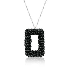 CRYSTALIS Natural Black Spinel Beads Pendant Necklace, Beaded Micro Framed Rectangle Shape Crystals, Chakra Healing Gemstone, Women Jewelry, Sterling Silver 18 inch