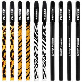 Zebra Doodler'z Stick Ballpoint Pen - 1.0mm - Novelty Animal Print & Black Barrels - Pack of 10