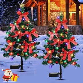 Solar Christmas Tree Lights Outdoor Decorations, 2PCS Waterproof Xmas Tree Light Christmas décor Pathway Lights for Outside Garden Yard Lawn House Front Porch Door(Green)