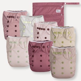 Ballet Slippers Baby Cloth Pocket Diapers 7 Pack, 7 Bamboo Inserts, 1 Wet Bag by Nora's Nursery