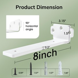Shelf Brackets, Floating Shelf Bracket 6 Pack 8 Inch, Heavy Duty Shelf Brackets 160 lbs Load Capacity, Metal L Brackets for Shelve with 1/5 Inch Thicked Novel Shape, Brackets for Wood Shelves, White