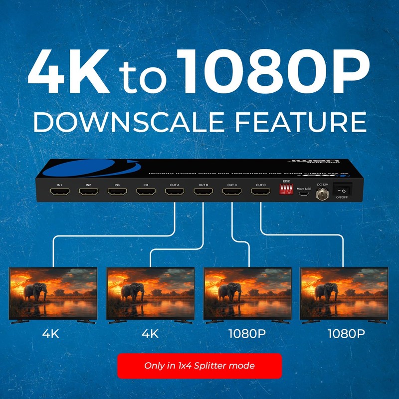 OREI 4x4 4K HDMI Matrix Switcher Splitter, (4-Input, 4-Output) Switch