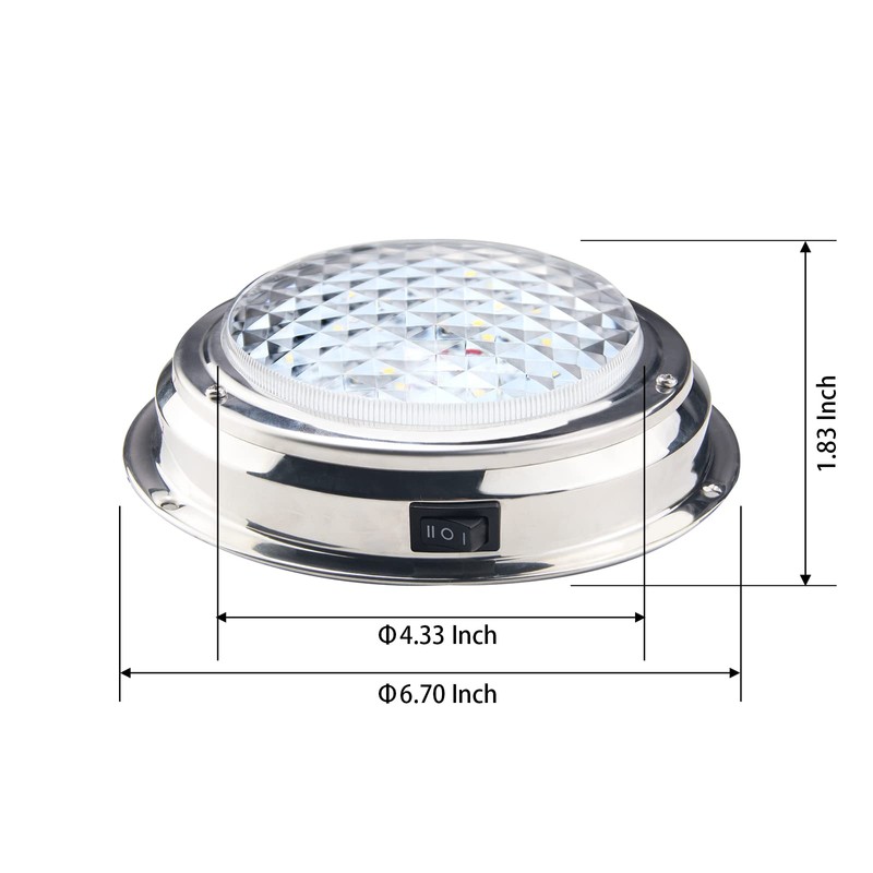 Besramtic Marine Boat Dome Light LED with Switch Stainless Steel