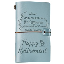 PRSTENLY Retirement Gifts for Women Men, Happy Retirement Leather Journal Cool Retirement Gifts for Coworker Teacher Nurse Boss Retired Gifts with140 Page Refillable Notebooks(Blue)
