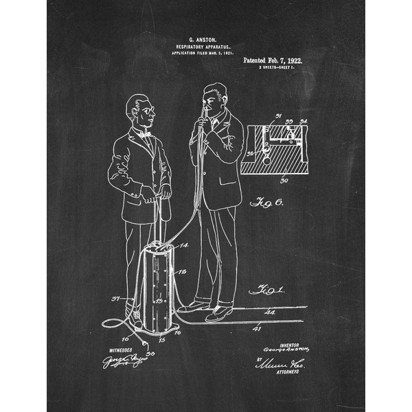 Respiratory Apparatus Patent Print Chalkboard (5" x 7") M11645