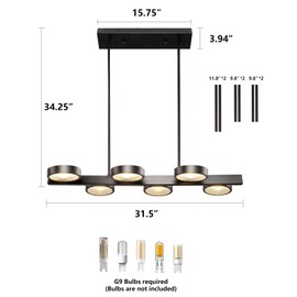 Black Dining Room Light Fixtures Modern Farmhouse Chandelier Over Table,31.5" Kitchen Island Lighting Fixture Industrial 6 Lights Kitchen Pendant Lighting,Hanging Chandelier with Glass Shade