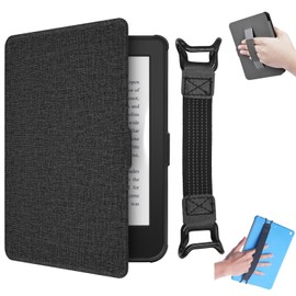 J.M.SHOW Case for 6" Kobo Clara 2E 2022 Released/Clara Colour/Clara BW(2024) Premium, Lightweight PU Leather Cover with Hand Strap, Auto Wake/Sleep for Kobo Clara 2E 6inch-Black