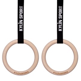 KYLIN SPORT Gymnastic Rings with Adjustable Straps Heavy Duty Exercise Gym Rings for Pull Ups and Dips,Cross-Training Workout,Strength Training, Fitness (Wooden)