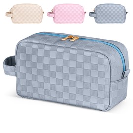 MAGEFY Neceser de Maquillaje PU Impermeable con Asa Cosmetiquera para Maquillaje para Mujeres Bolso de Viaje Esenciales con Bolsillos Deslizantes-Azul