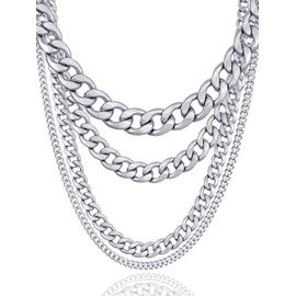 RUGGED steel - Women's Necklace Set Stainless Steel 4-Piece (Silver) for Stylish Layer Looks - Includes Jewellery Box, Stainless Steel