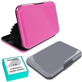 Card Holder for Men and Women, Pack of 2, Aluminium with RFID Locking System, Anti-Fraud, Non-Contact Large Capacity, Grey and Pink