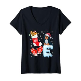 Womens Santa Hat Christmas Stocking Holiday Havanese Dog Lovers V-Neck T-Shirt