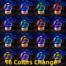 CBGCYSY Dolphin Crystal Ball Lamp with LED Wooden Base, 16 Colors Change & Remote Control Sea World Crystal Ball Night Light, Upgraded 3.15 Inch Glass Light, Gift for Kids Wife Girlfriend (Dolphin)