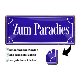 schilderkreis24 Tin Sign Funny Saying "Zum Paradies" Decorative Humour Gift Idea Man Woman 28 x 12 cm