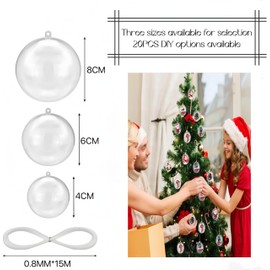 20Pcs Clear Plastic Fillable Baubles, 6cm Fillable Christmas tree decorations, DIY Plastic Ball Filling Balls, Acrylic Balls for Weddings, Christmas, and Home Decor, Christmas Decorations (6CM)