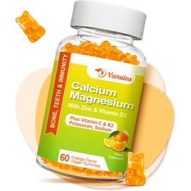 Sugar-Free Calcium Magnesium Gummies – High Absorption with Potassium & Vitamin D3 | Bone & Muscle Support for Men & Women | Vegan, Orange Flavor, 60 Count
