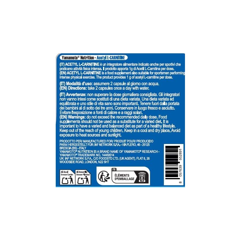 Yamamoto Nutrition Essential Acetyl-l-Carnitine 1000 mg 60 Capsules 100 g