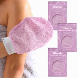 Glowxie Exfoliating Glove and Body Mitt (3x Pack) - Naturally Removes Dead Skin Leaving Smoother Skin - Double Sided - Targets Keratosis Pilaris, Congested Skin, Acne, Ingrown Hairs & Fake Tanning