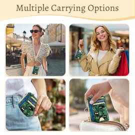 Cute Black Cat Credit Card Holder Small Wallet Women, Green Grass Slim RFID Blocking Wallet Woman Keychain with Zipper Coin Pocket, Front Pocket Thin Travel Card Case with ID Window for Ladies Gifts