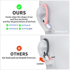 DamonLight Ear Hooks 2 Pairs for AirPods Pro 2 & 1, AirPods 4 & 3 & 2 & 1, Airpod Ear Hook, Anti-Slip Comfortable Fit, Ergonomic Design, AirPods Accessories (Small, Pink)