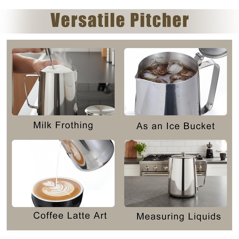 67 oz 304 Stainless Steel Pitcher with Lid, 2 L