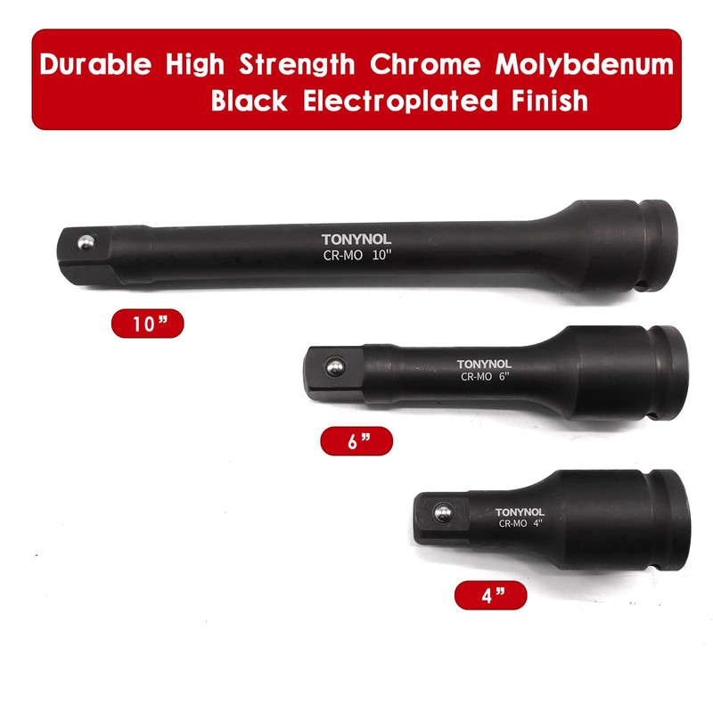 TONYNOL 1" Drive Impact Extension Bar,3 PCS(4",6",10"),Cr-Mo Steel,With a Storage