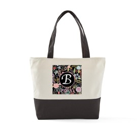 CafePress Monogram B Flowered Canvas Tote Top Zipper Closure