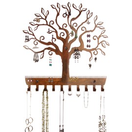 Angelynn's Wall Mounted Earring Holder and Necklace Organizer, Hanging Tree with Leaves Jewelry Storage Rack, Tree of Life Copper