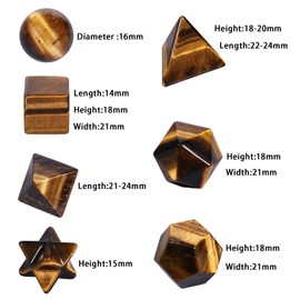 Nupuyai 7 Piece Tiger's Eye Stone Platonic Body Set Holy Geometry Reiki Healing Crystal Healing Stone with Gift Box