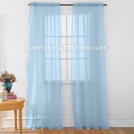 Elegant Comfort 2-Piece Sheer Panel with 2inch Rod Pocket - Window Curtains 60-inch Width X 84-inch Length - Light Blue