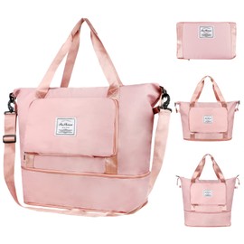 Foldable Travel Duffel Bag ,Large Capacity Gym Tote Bag with Detachable Long Strap, Dry Wet Separated Overnight Bag