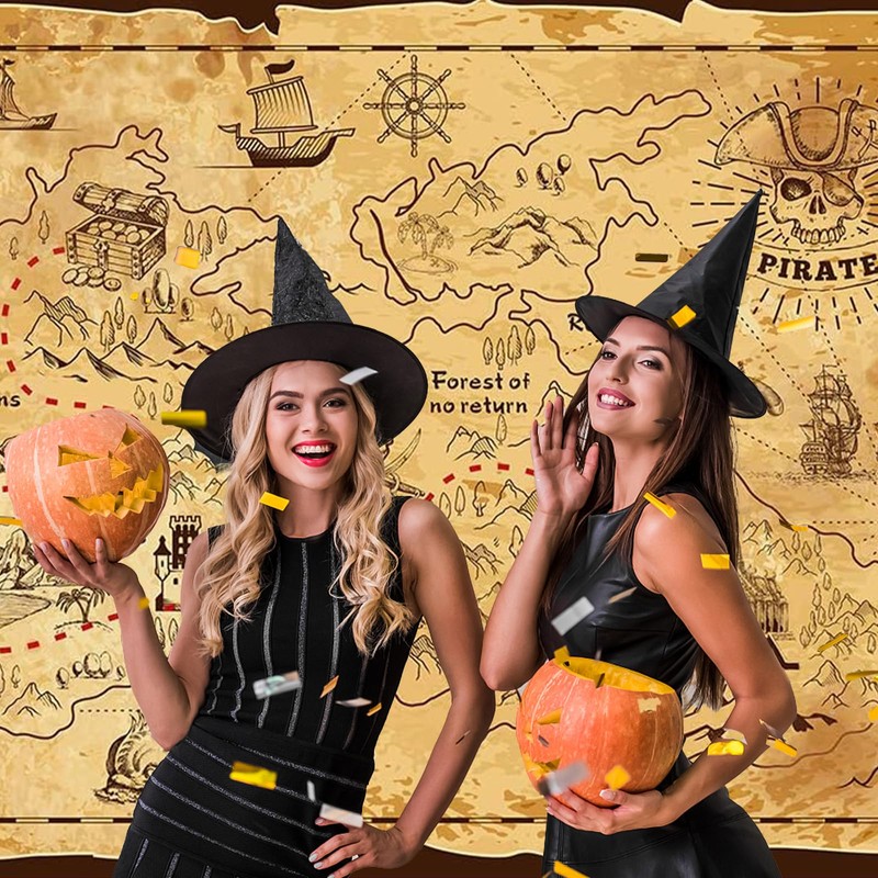 BLMHTWO 185×110cm Pirate Treasure Map Backdrop, Western Treasure Island Route