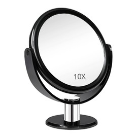 Fabuday Double Sided Magnifying Makeup Mirror - Tabletop Mirror with 1X & 10X Magnification, Two Side Magnified Desk Mirror with Stand, 6 inch, Black