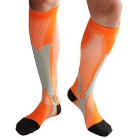 Dress Cici Knee High Compression Socks for Men (2 Pairs: Fluorescent Green+Orange), Asia Size XXL