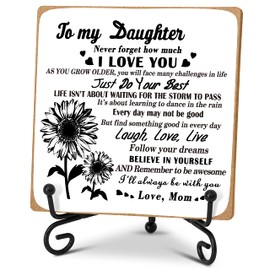 Daughter Gift from Mom, To My Daughter Gift Desk Decor Wood Plaque with Stand, Home Office Table Desk Sign Keepsake -A36