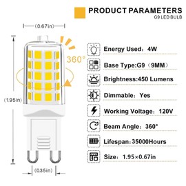 GOHDLAMP 10 Pack G9 LED Bulb Dimmable, 40 Watt Equivalent T4 Chandelier Light Bulbs, 4W 4000K Neutral White 450 Lumen, Ceramic Bi-pin G9 Base Replacement for Home Lighting