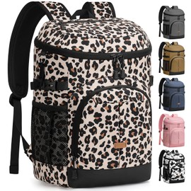 Pritent Cooler Backpack for Men Women Insulated Waterproof Backpack Coolers Leak Proof Cooler Bag Lightweight Lunch Backpack for Camping Beach Travel Picnic(Leopard,30 Cans)