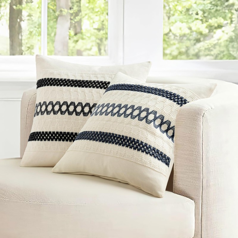 MIULEE Pack of 2 Boho Pillow Covers Navy Blue 20x20