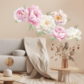 2pcs Large Peony Wall Sticker Peel and Stick, Self-Adhesive Vinyl Flower Wall Decal, Realistic Floral Wall Decor Art Home Decoration for Living Room Bedroom