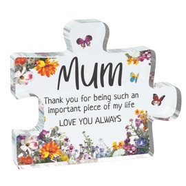 Mum Gifts - Important Piece - Acrylic Jigsaw Puzzle Plaque Keepsake Gift for Mummy, 100mm x 100mm Christmas Birthday Present from Daughter Son