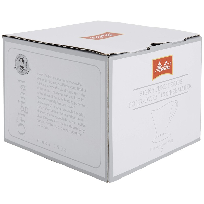 Melitta 1 Cup Porcelain Pour-Over Cone Coffeemaker, Glossy White