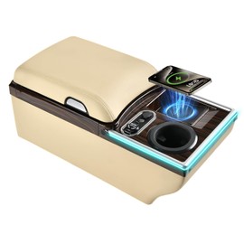 Coverado Center Console, Universal Bench Seat Center Console with Wireless Charging & Cup Holder & 7 Light Modes, Truck Back Seat Car Organizer, Rear Central Car Armrest Box with Storage, Beige