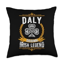 Daly Irish Legend Vintage Shamrock Family Name Throw Pillow