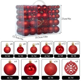 ZFYQ Pack of 100 Christmas Baubles Hanging Decorations for Christmas Trees - Red